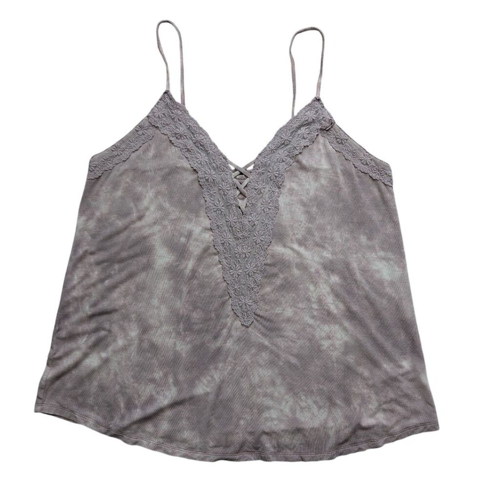 American Eagle Lace Trim Soft & Sexy Tank Purple Tie-Dye Crisscross Detail MD